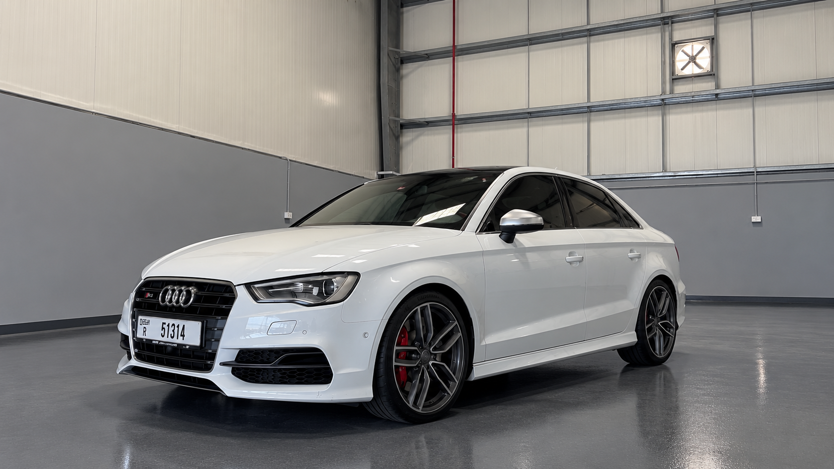 White Audi S3 at Wolfsburg Motor Service in Dubai